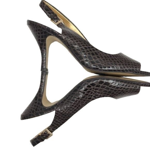 TAHARI Robin 1 Brown Snakeskin Slingback Heels. Peep toe in a size 7 - Picture 1 of 8
